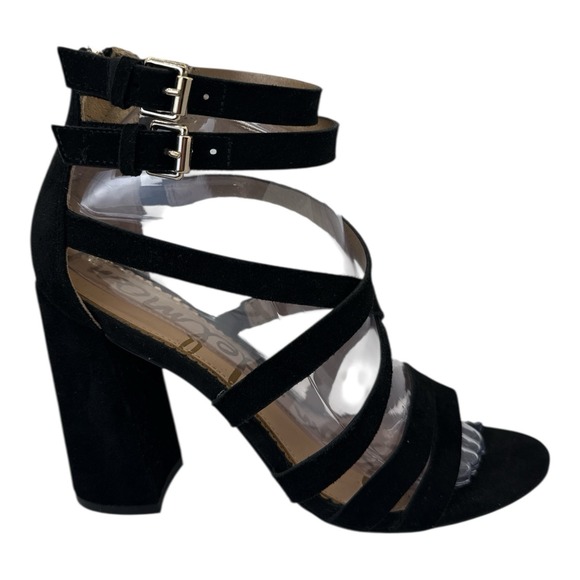 Sam Edelman Women's Black Suede Yema Strappy Sandal Block Heels Size 7.5 - Picture 1 of 9